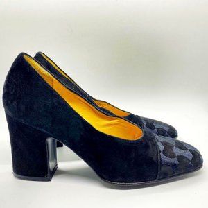 Bally Embroidered Cap-Toe Black Heels Pumps